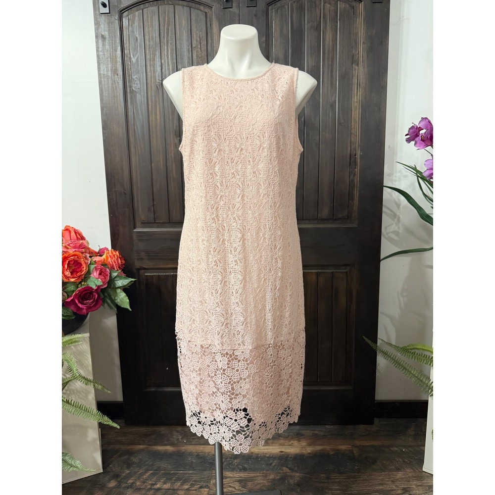 Karl Lagerfeld Paris Pink Floral Lace Sleeveless Sheath Dress Size 12